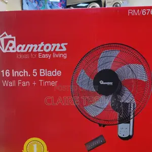 Ramtons 16" Wall Fan,5 Blade With Remote RM/676