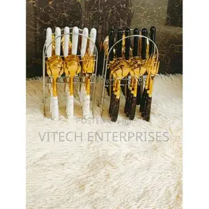 24 PCS Gold Cutlery Set With Marble Handle