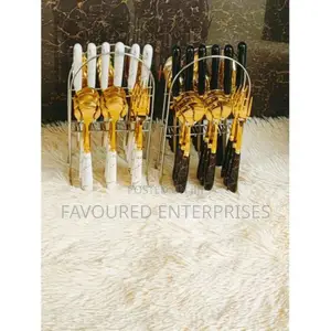 24 PCS Gold Cutlery Set With Marble Handle