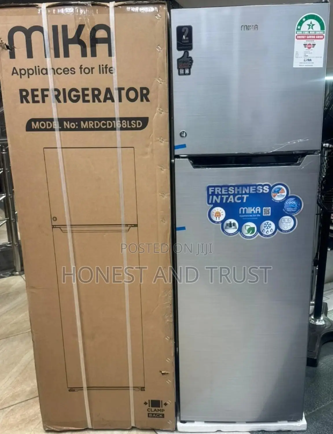 Mika Fridge, 168L, 2 Door Top Mount Freezer, Defrost
