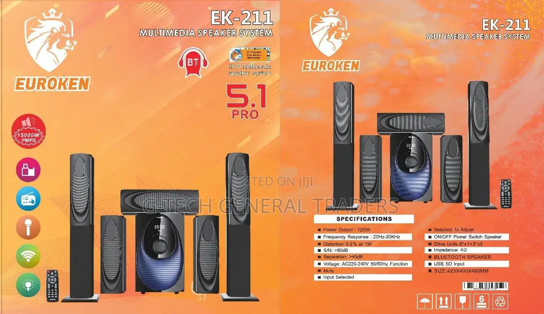 Home Theater!Euroken Ek-211 Sound System With 2 Tall Boys