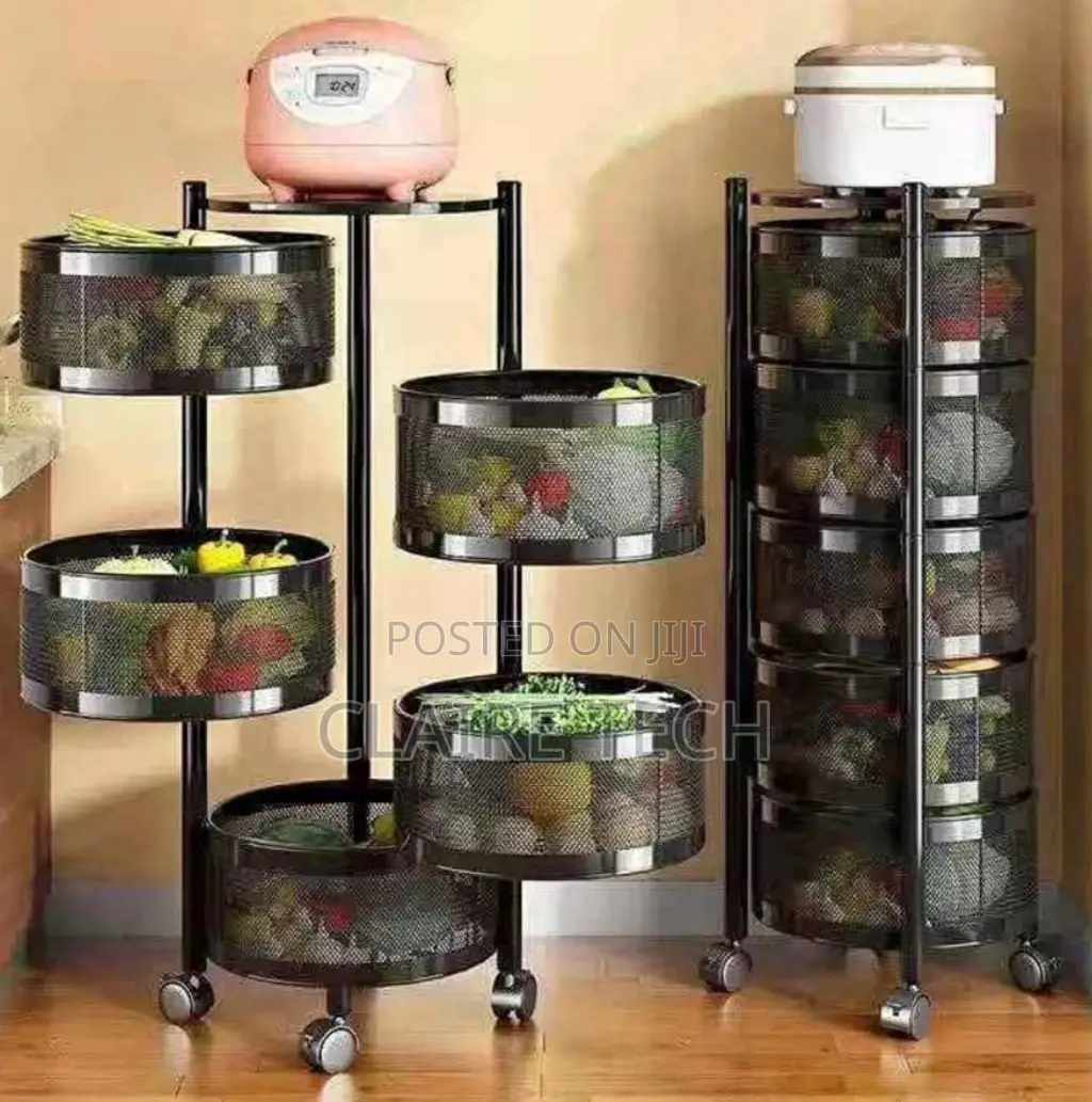 5 Tier Round Fruit/Kitchen Storage Rack With Wheels