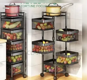 Square Fruit/ Kitchen Storage Rack With Wheels 5 Tier