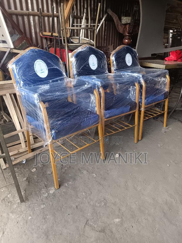 Church Chair, Navy Blue With Armrest and Logo