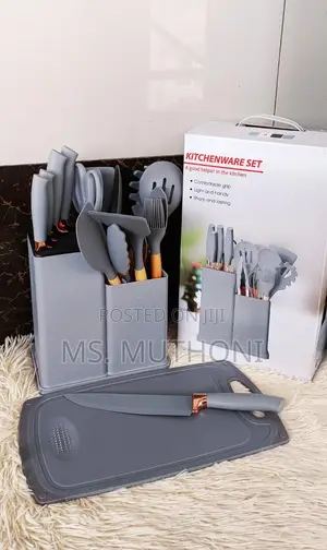 19 PCS Silicon Spoons With Knives and Chopping Board