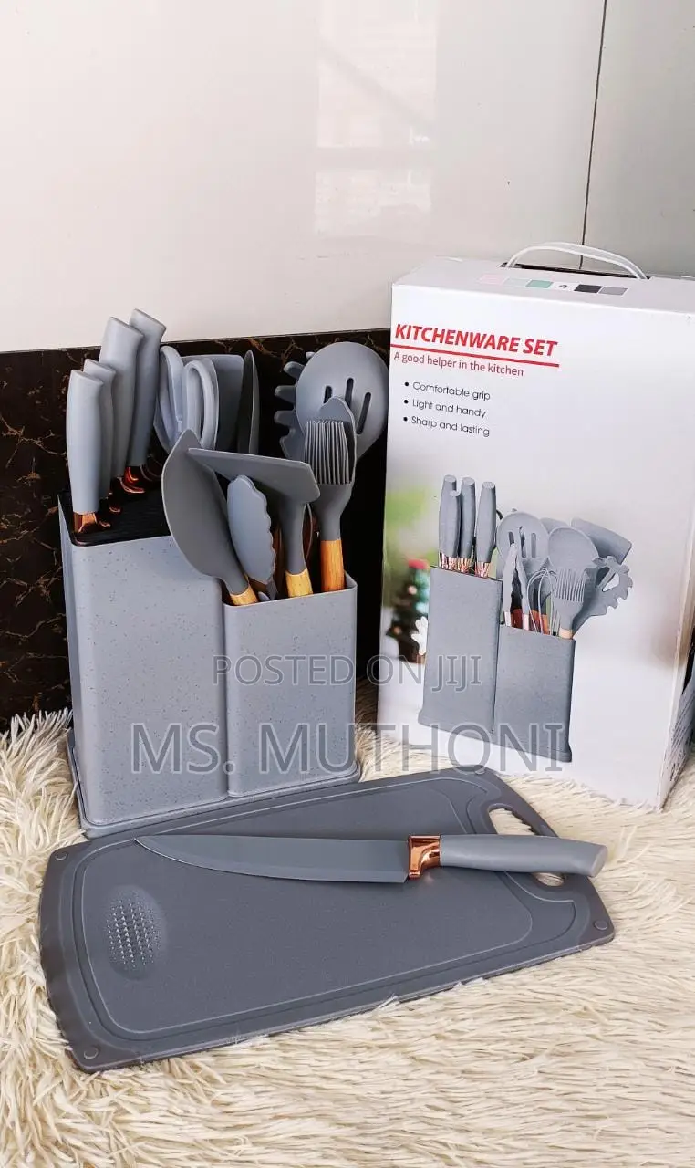 19 PCS Silicon Spoons With Knives and Chopping Board