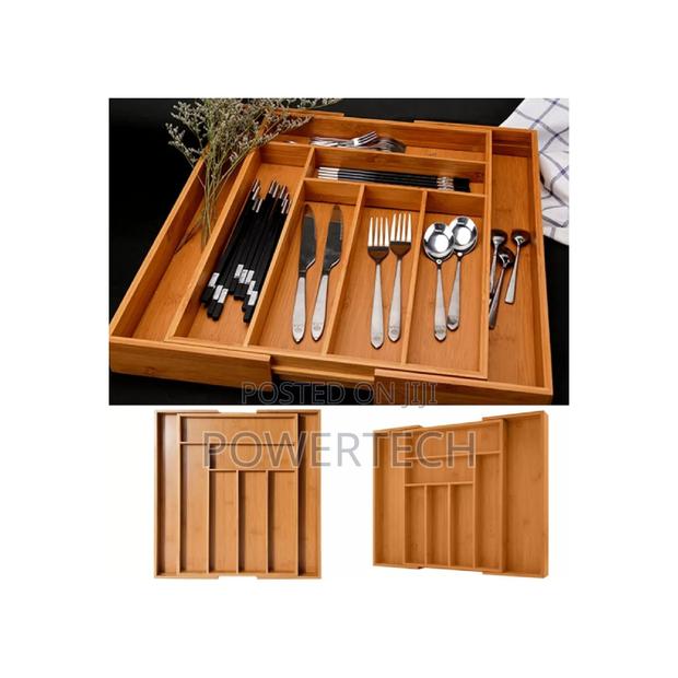 Multifunctional Bamboo Drawer Cutlery Organizer. - main view