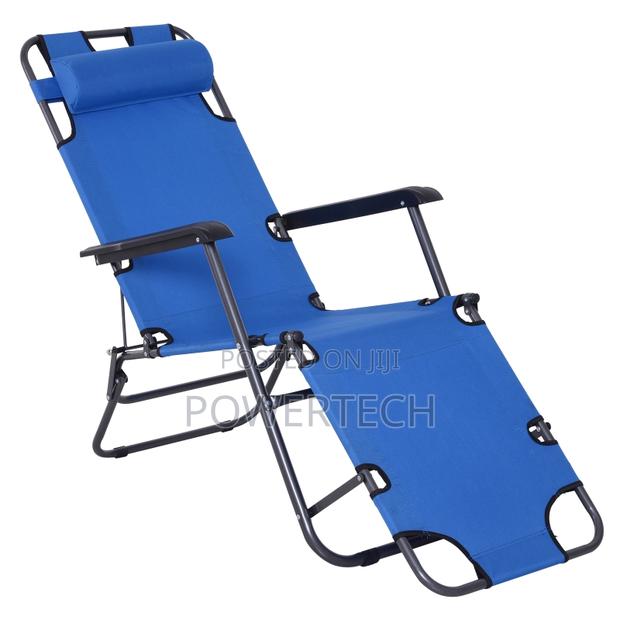 Adjustable Camping Reclinable Chair With Cup Holder, Blue - main view