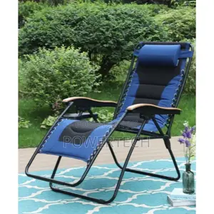 Adjustable Camping Reclinable Chair With Cup Holder, Blue.