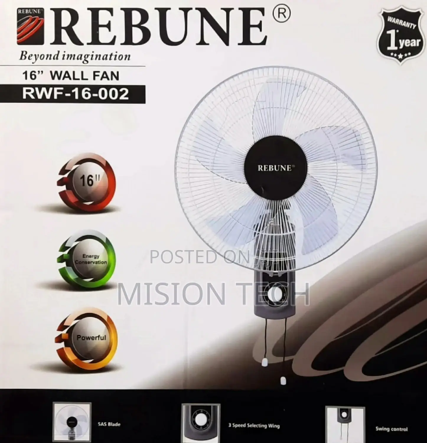 Rebune 16 Inches Stand Fan