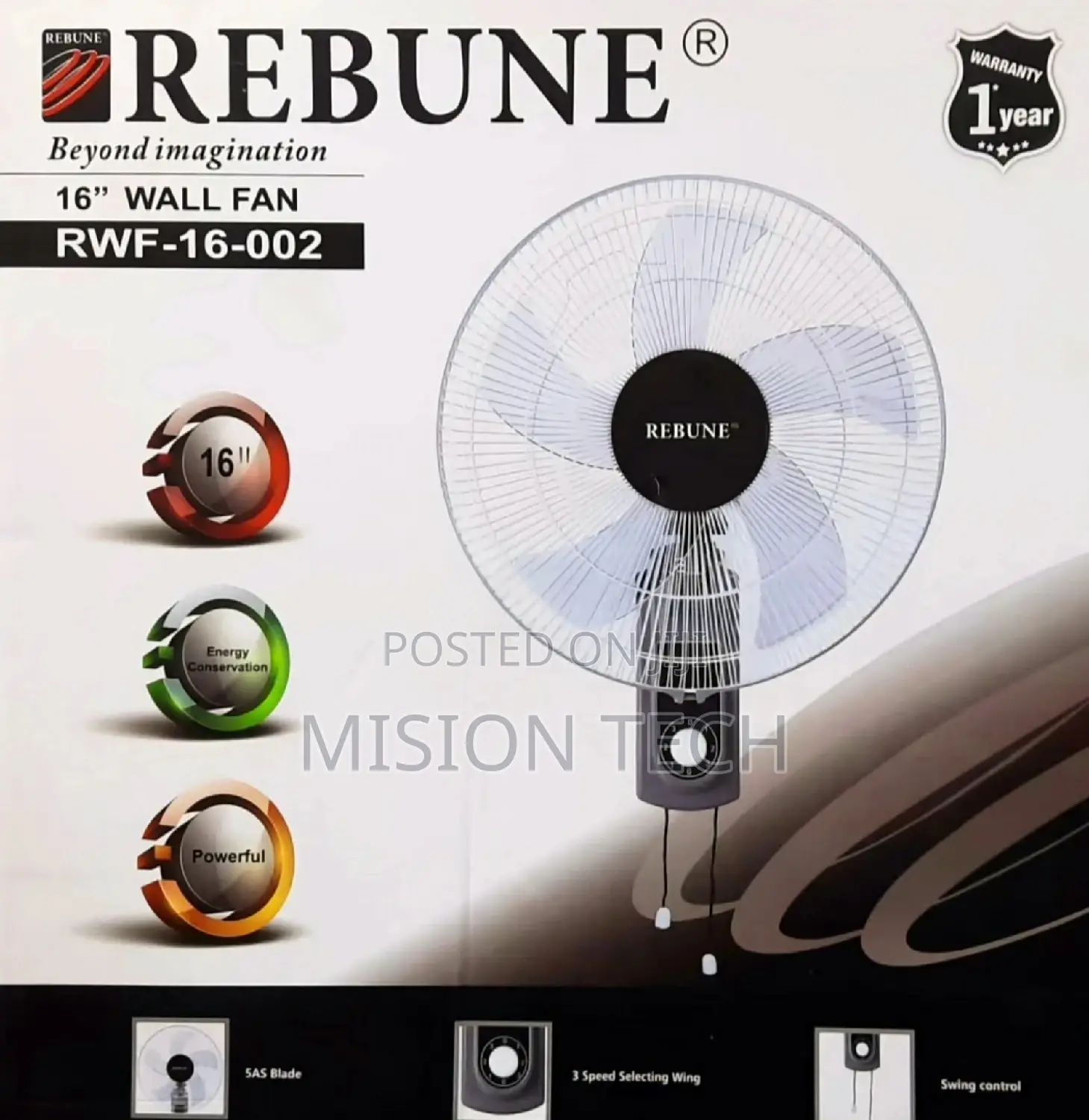 Rebune 3 Speed Standing Fan