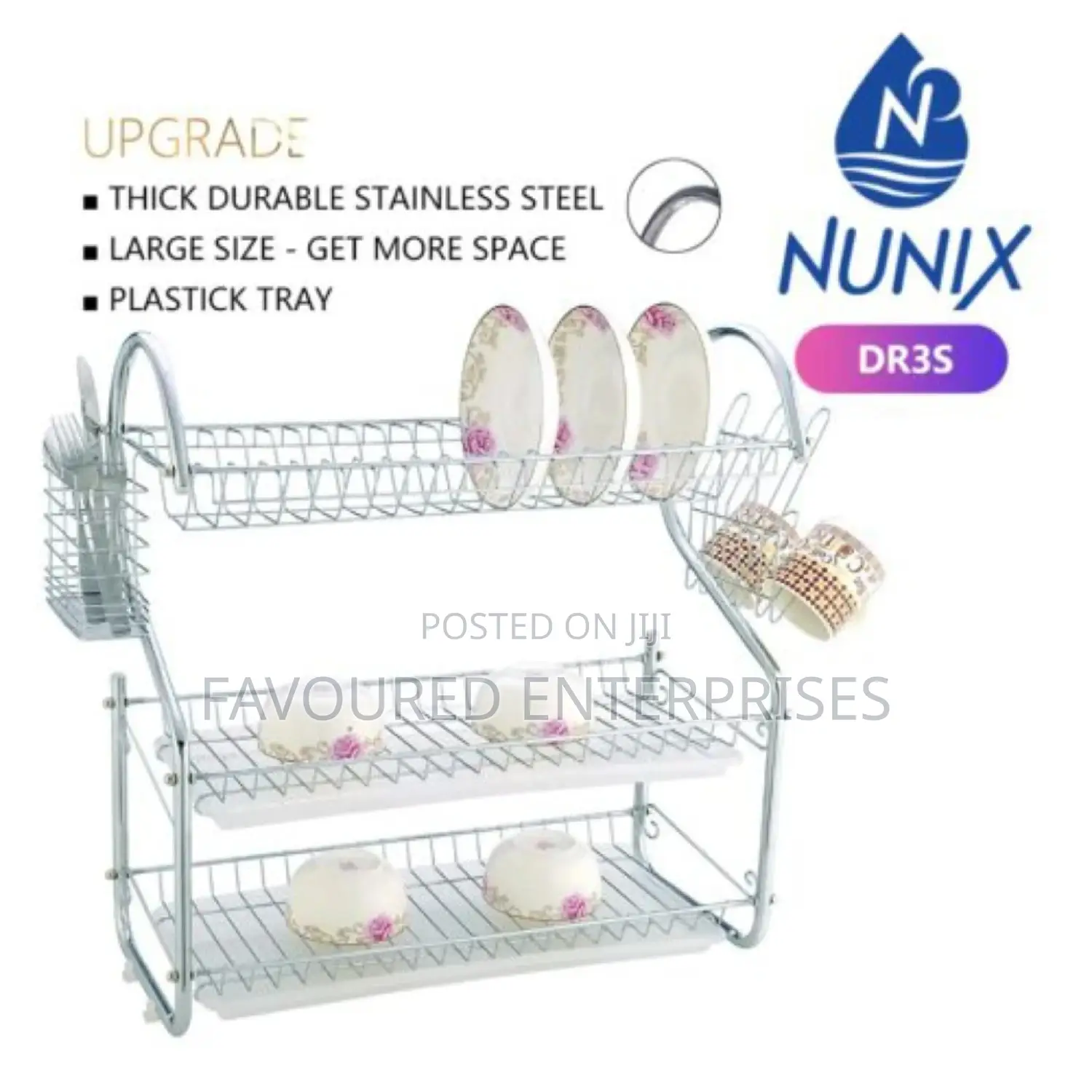 Nunix Dish Rack - 3 Tier + Drain Board.