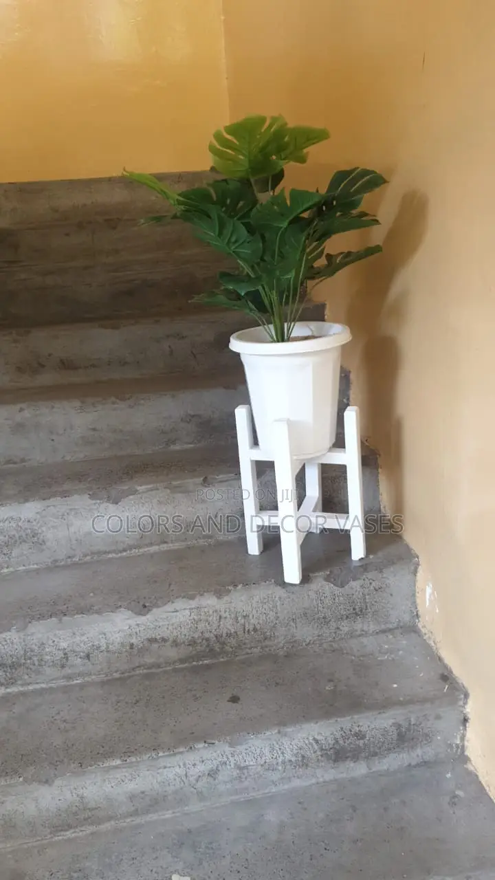 Artificial Plant, Vase Plus Stones and Stand