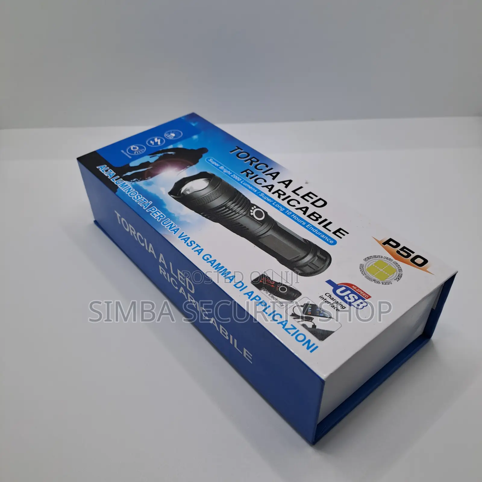 Torch Flashlight 2000 Lumens Metal Rechargeable LED Patrol