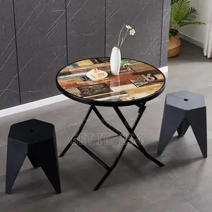 Foldable Round Wooden Table With Metallic Stands in 3 Sizes: