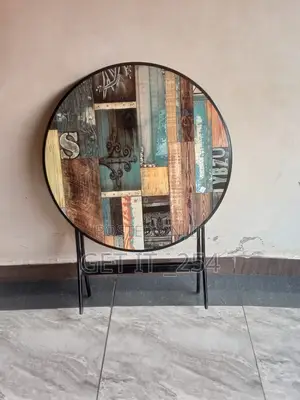 Foldable Round Wooden Table With Metallic Stands in 3 Sizes: