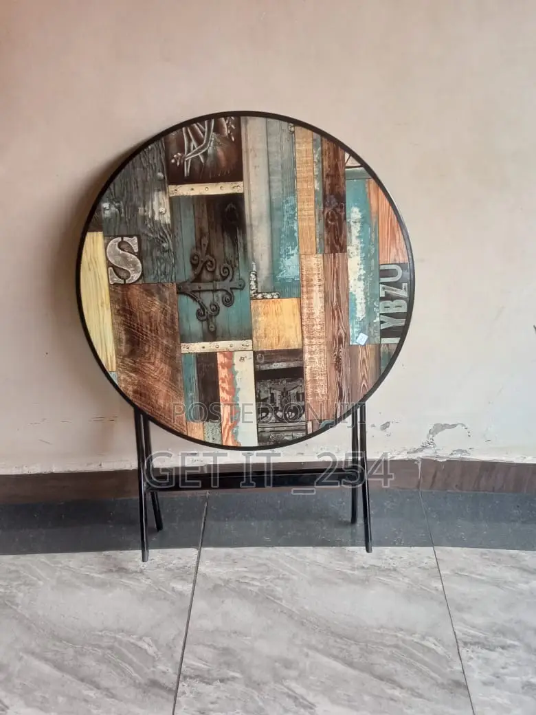 Foldable Round Wooden Table With Metallic Stands in 3 Sizes: