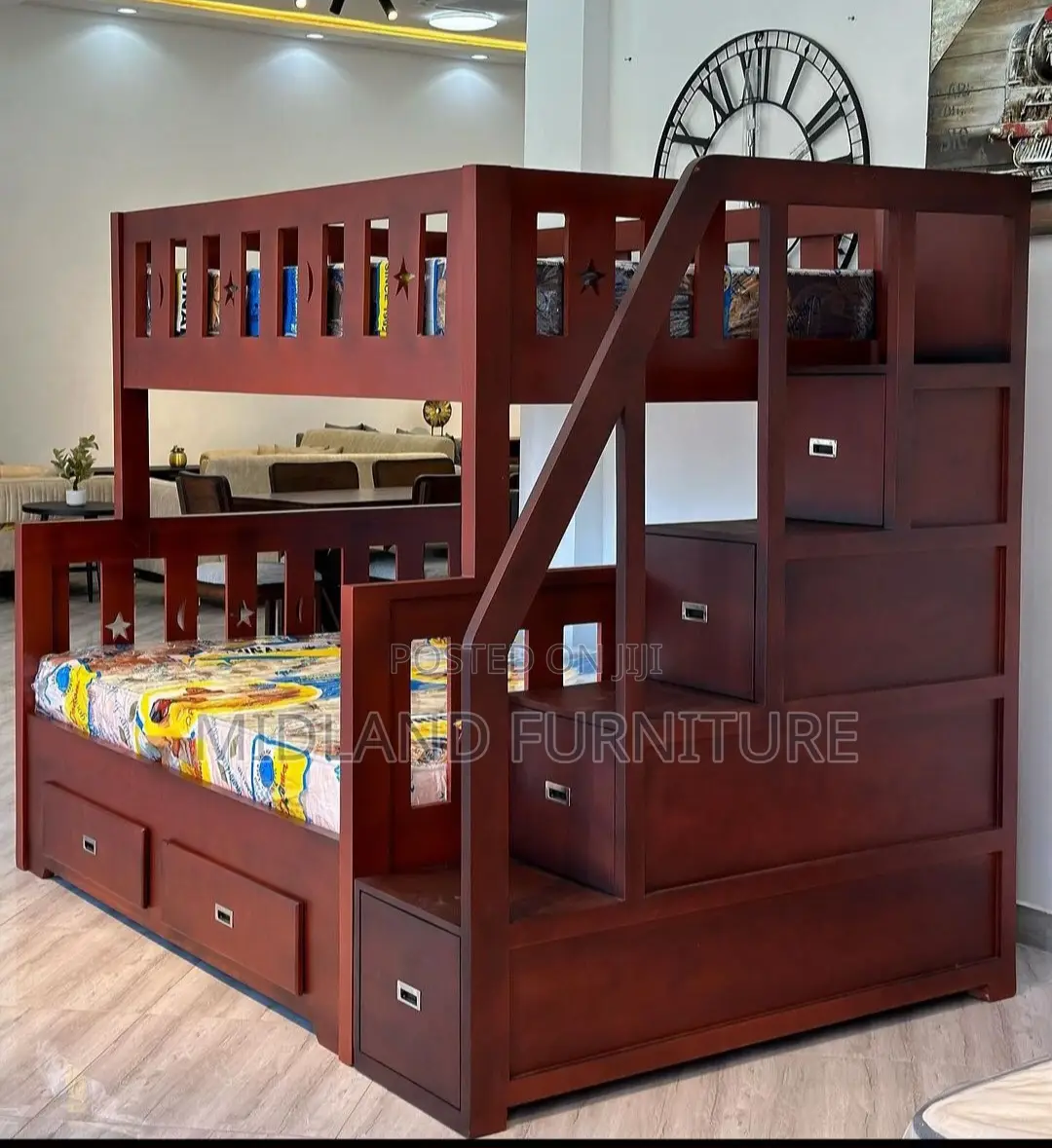 Brown Double Decker Bed With Stairs