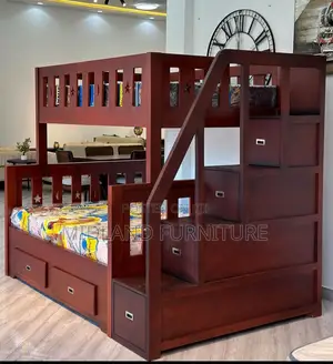 Brown Double Decker Bed With Stairs