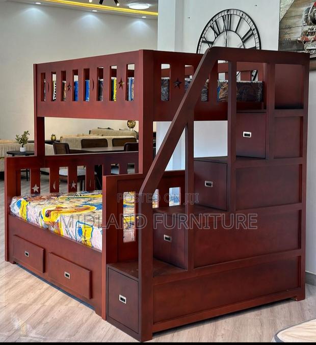Brown Double Decker Bed With Stairs - main view