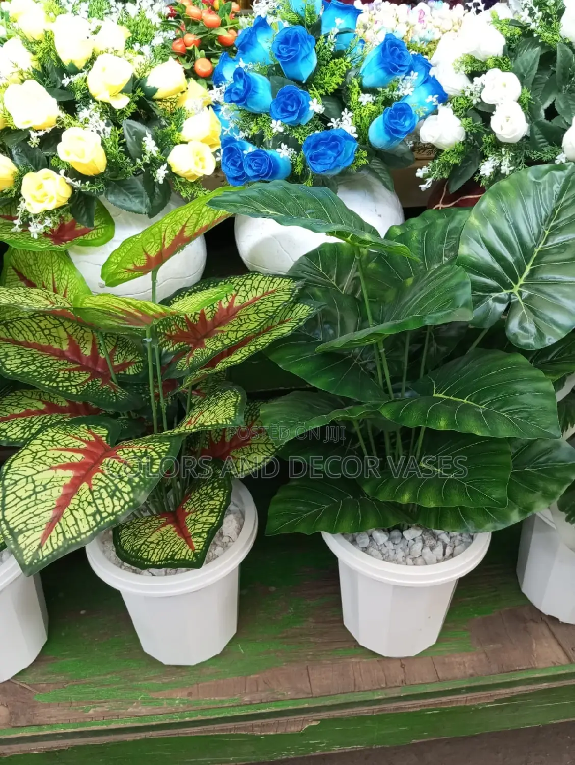 Artificial Plants And Vases + Pebble Stones