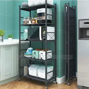Foldable Kitchen Metallic Storage Rack With Wheels