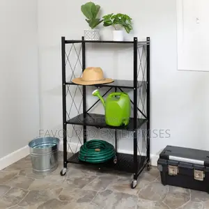 Foldable Kitchen Metallic Storage Rack With Wheel 4 Layer