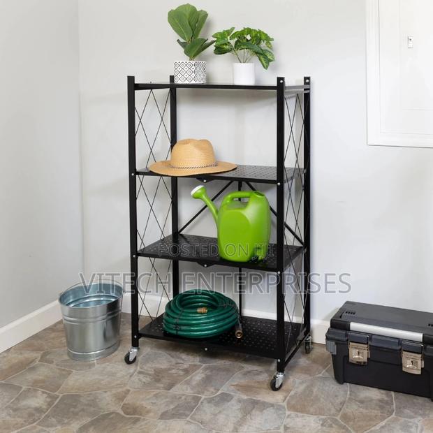 Foldable Kitchen Metallic Storage Rack With Wheel 4 Layer - main view