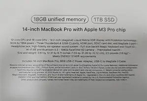 New Laptop Apple MacBook Pro 18GB Apple M3 Pro SSD 1T