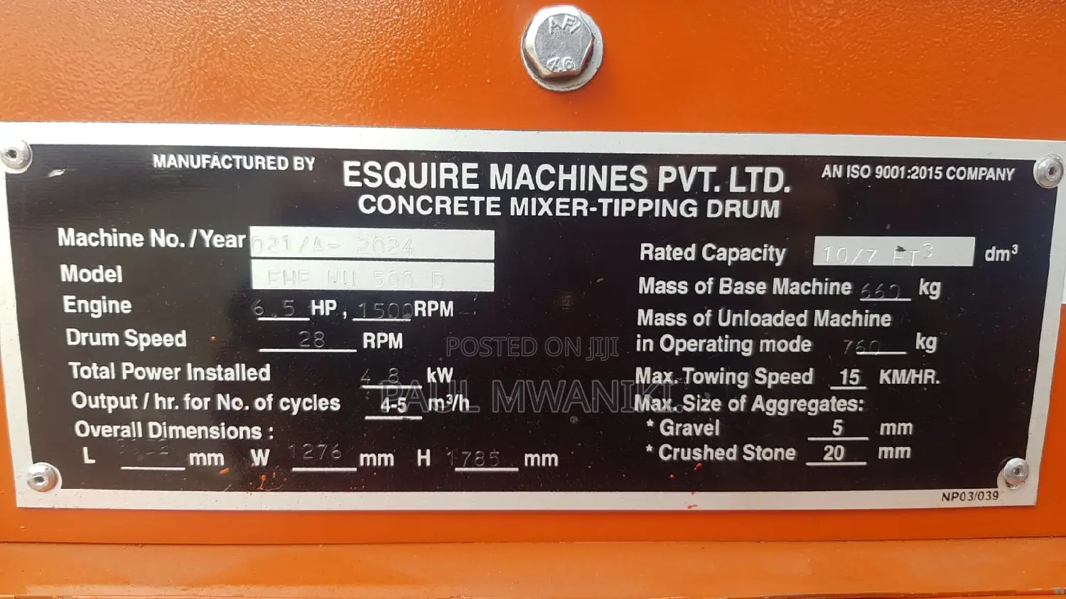 Indian Concrete Mixer, Tipping Drum. 500l Heavy Duty.