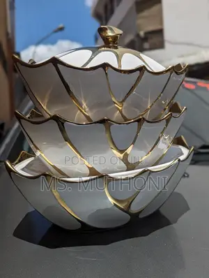 *3pcs Gold Finishing Ceramic Serving Bolws