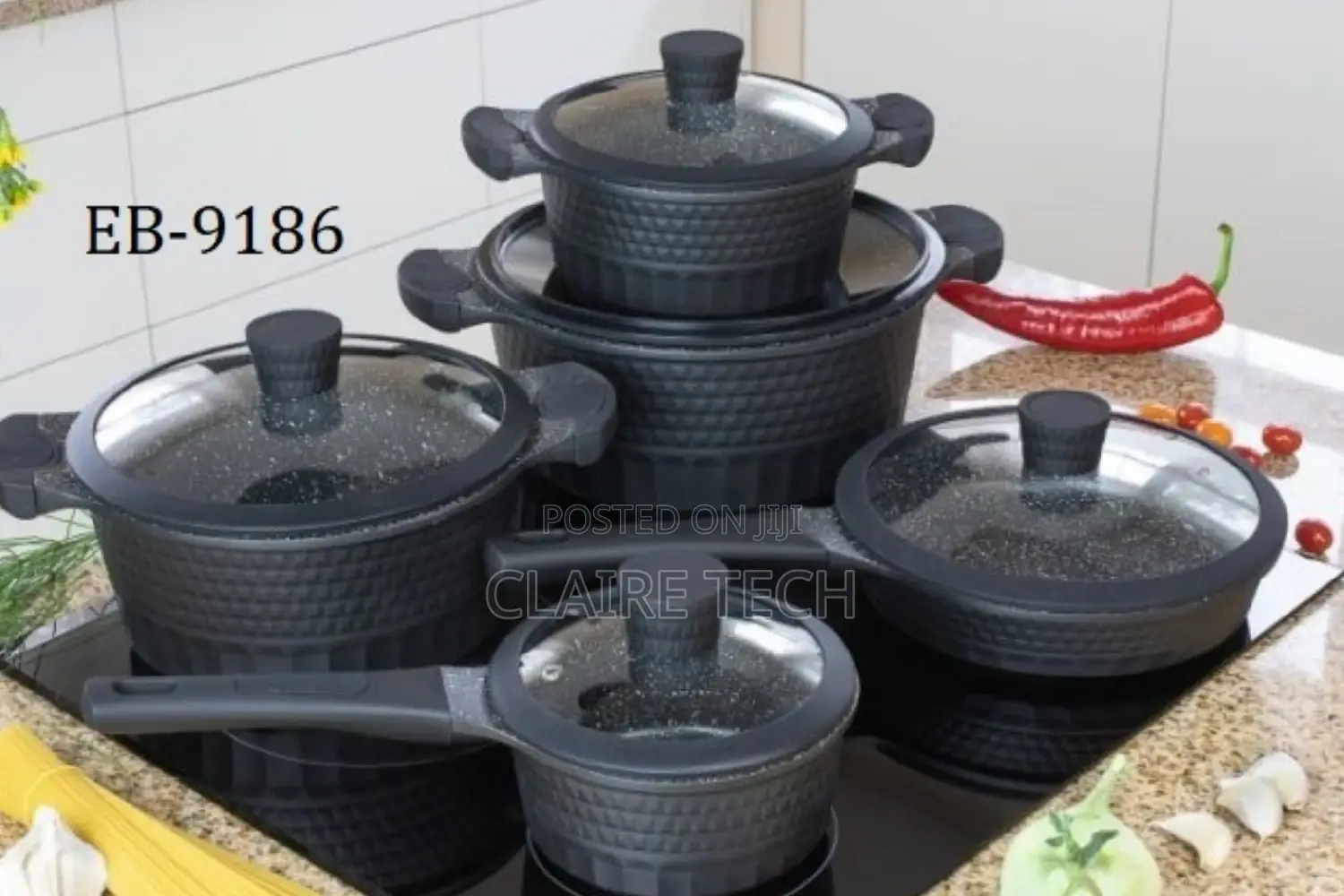 Black EB-9186 15 Pieces Edenberg Cookware Set