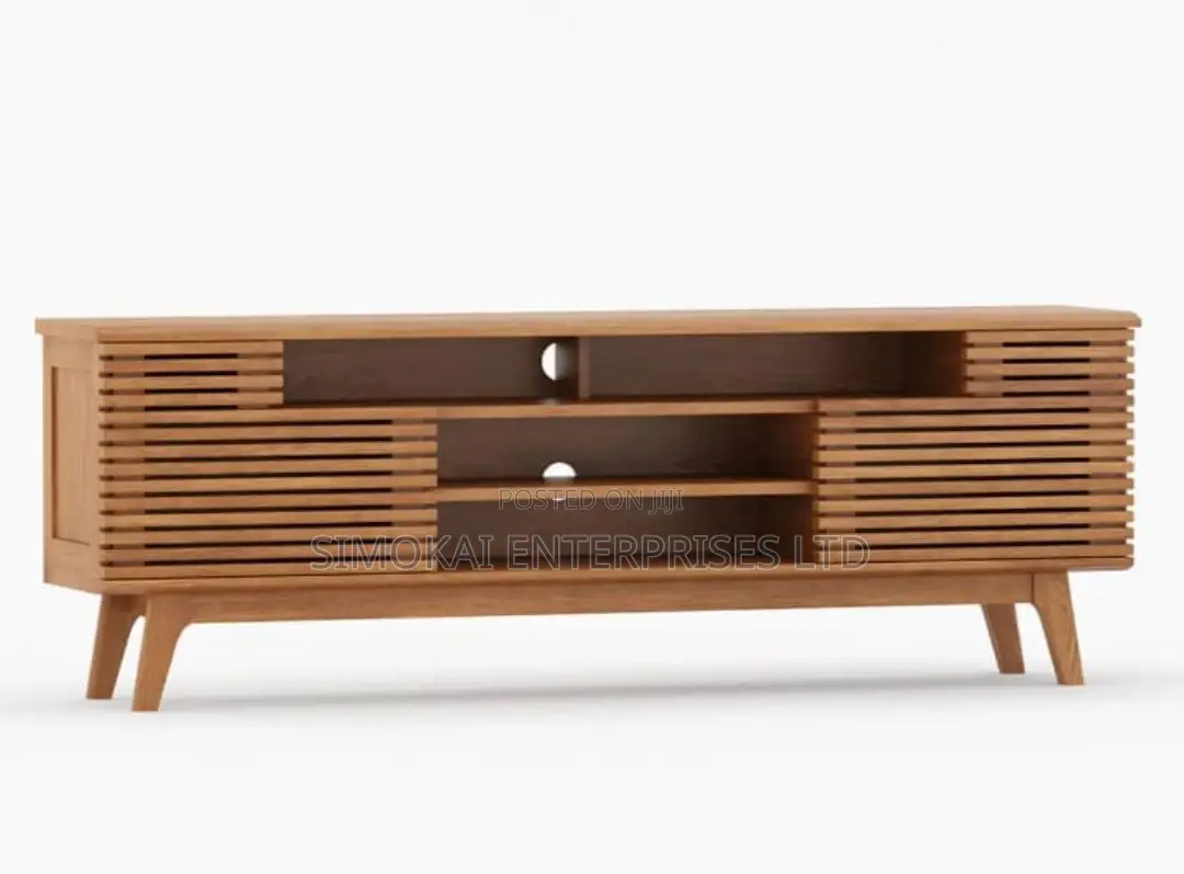 Mid-Century Modern Solid Teak Wood Tv Media Cabinet New