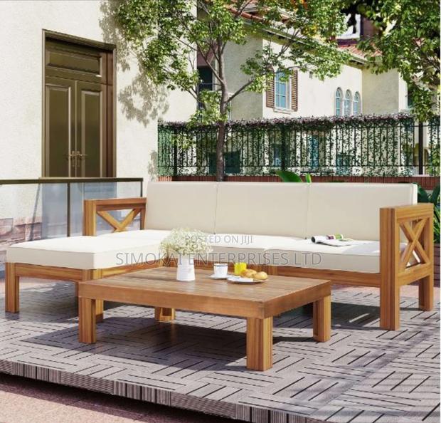 Patio Teak Wood 5-peace Sectional Sofa Seating Group Set - main view