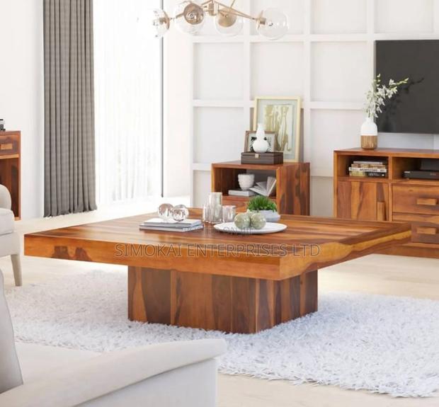 Solid Rustic Wood Large Square Coffee Table With Pedestal - main view