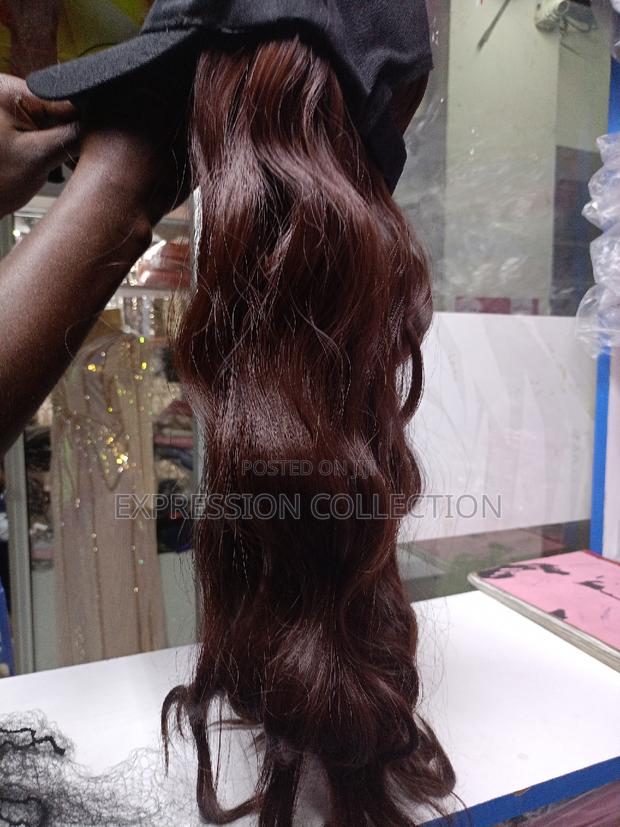 Long Curly Light Maroon Wig With Black Cap - thumbnail 5