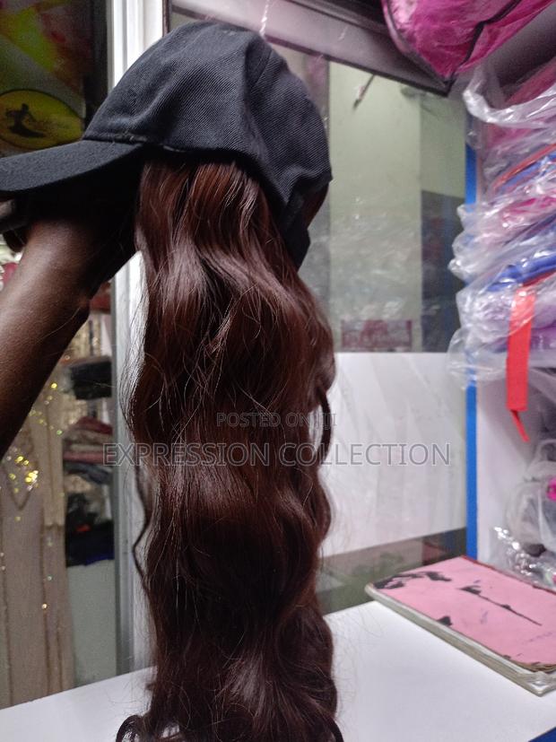 Long Curly Light Maroon Wig With Black Cap - thumbnail 6