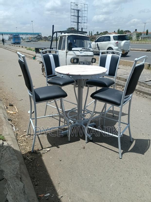 Restaurant or Bar Set, Powder Coated, Black Chairs.