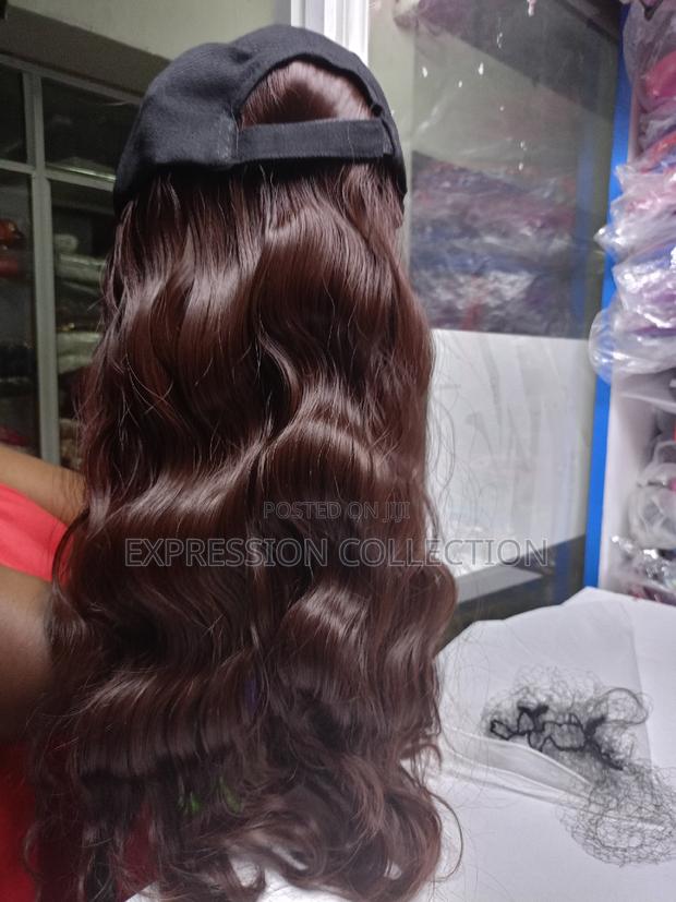 Long Curly Light Maroon Wig With Black Cap - main view