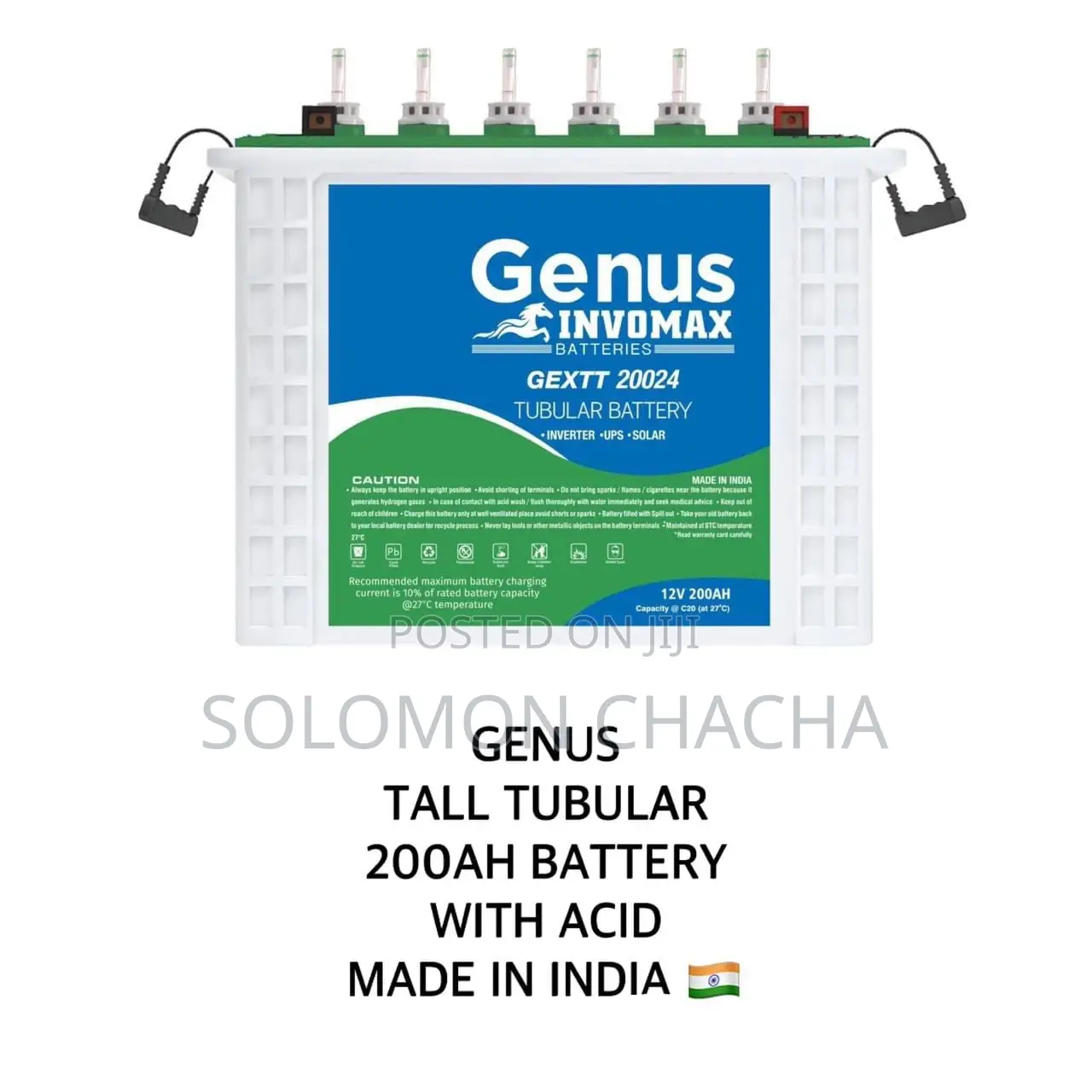 Genus Tall Tubular 200ah Battery With Acid Made in India