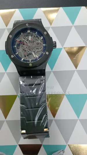 Black Hublot Stainless Steel Strap Men's Watch