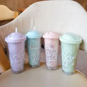 550mls Stylish Double Wall Smoothie Cup With Folding Straw *