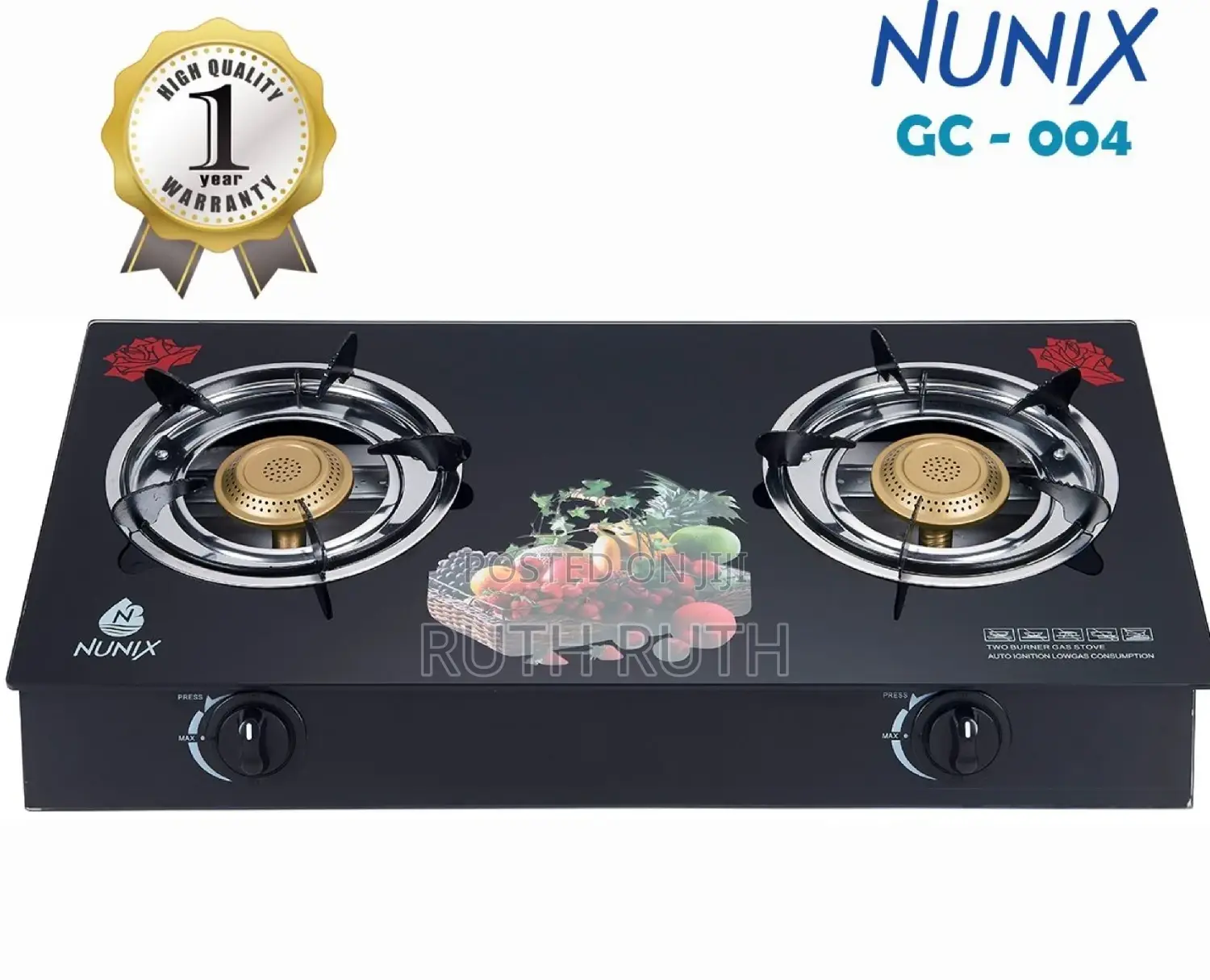 Nunix Two Burner Glass Top Burner