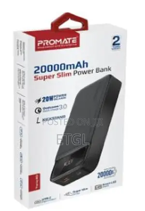 Promate 20000mah Slim Power Bank With 20W USB-C Power Delive