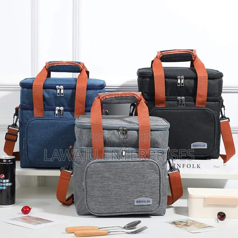 Grey 15L Double Layer Insulated Lunch Bag