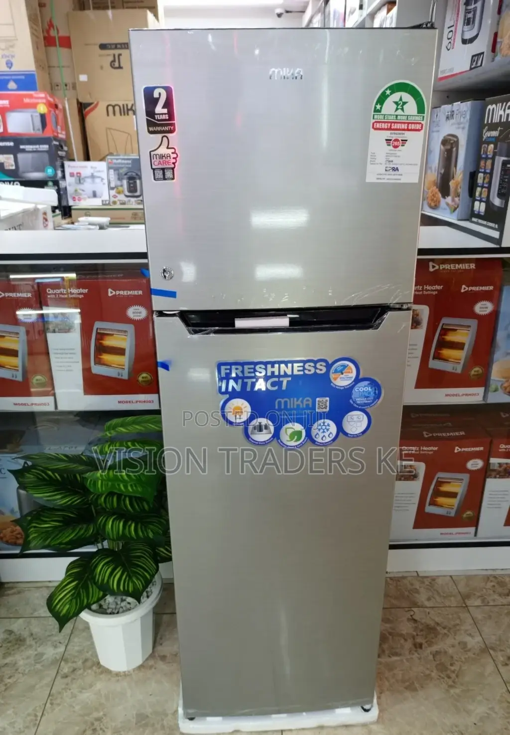 Mika Fridge 168L Double Door Top Freezer Defrost Silver Dark