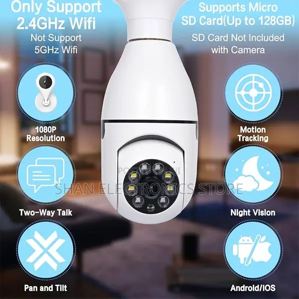 E27 Light Bulb Camera, Wi-Fi Wireless Outdoor Light Bulb~Cam