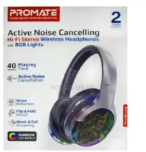 Promate ANC Hi-Fi Stereo Wireless Headphones With RGB Lights