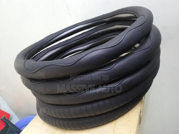 Buy Black Leather Car Steering Covers - main view