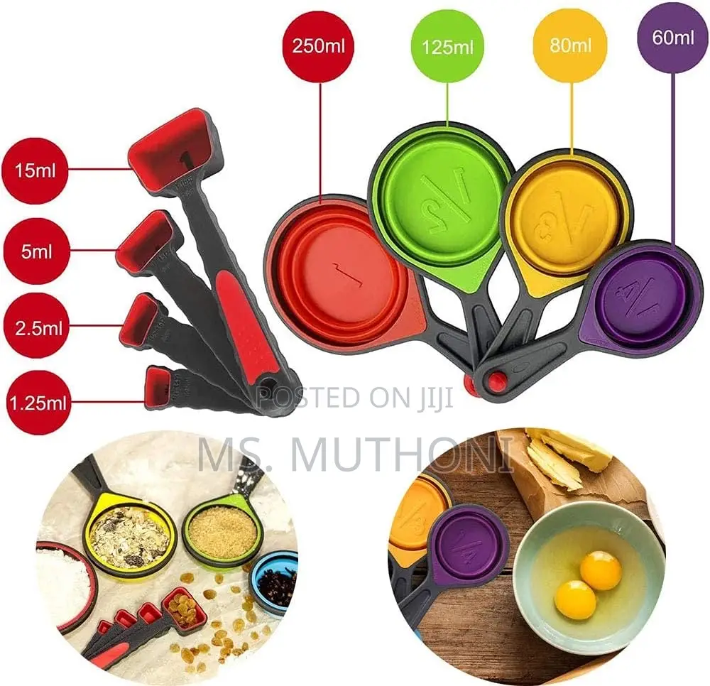 8pieces Colorful Siliconecollapsible Measuring Cup/Spoon Set